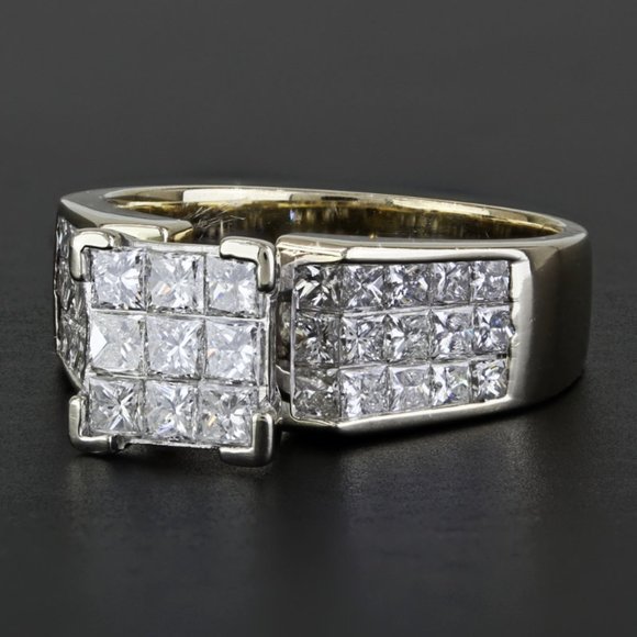 Jewelry - 18k Yellow Gold Invisible-Set Princess-Cut Diamond Cocktail / Anniversary Ring